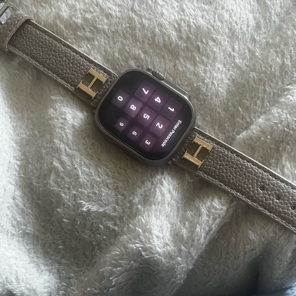 H Designer Apple Watch Band Beige Color  Leather